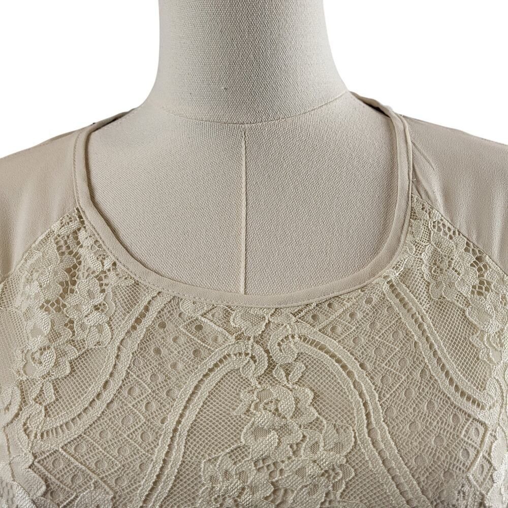 Rewind Medium Off-White Sheer Lace Blouse Peplum Short Sleeve Pullover Boho - Picture 6 of 16
